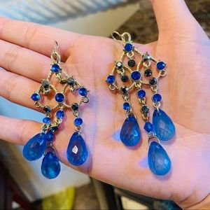 Vintage gold blue chandelier earrings